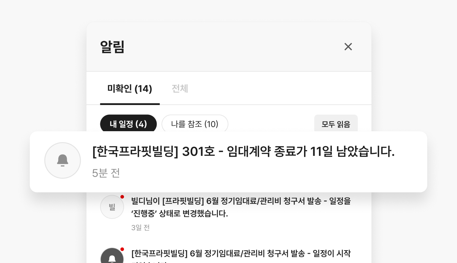 임대계약 종료 알림 메시지